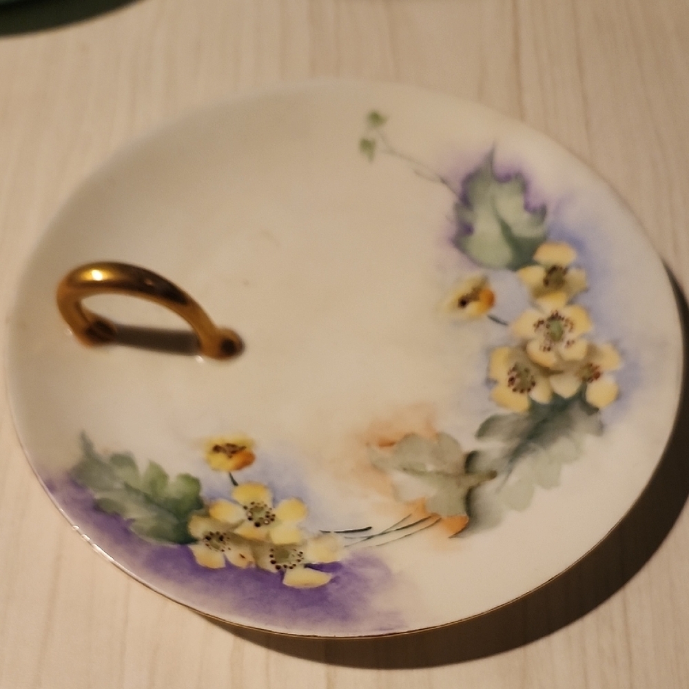 Vintage Floral Lemon Plate with Gold Handle